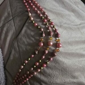 Pink Multi-Strand Beaded Necklace - Brand